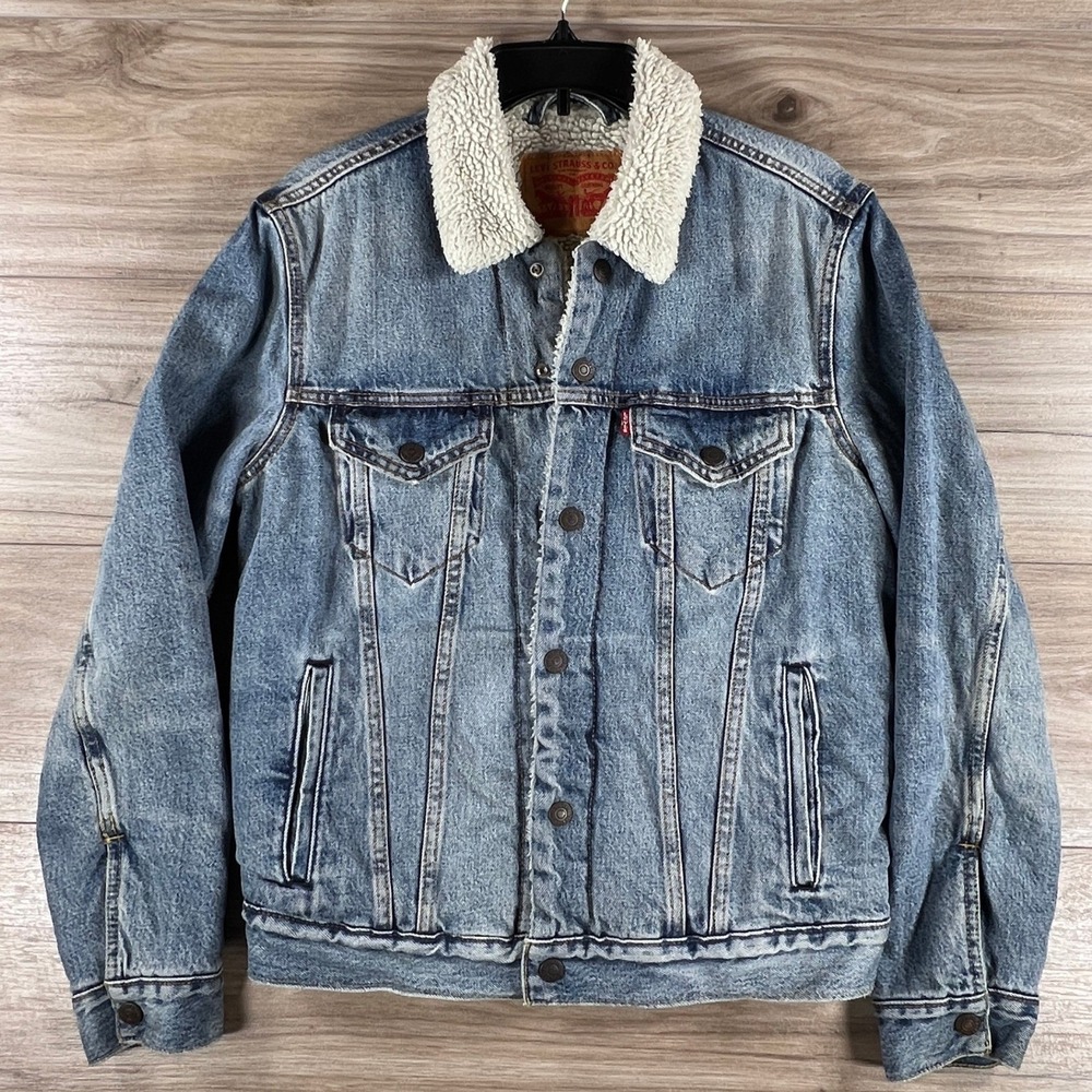 Levis Sherpa Lined Denim Trucker Jacket Blue Medium Wash S 16365-0044